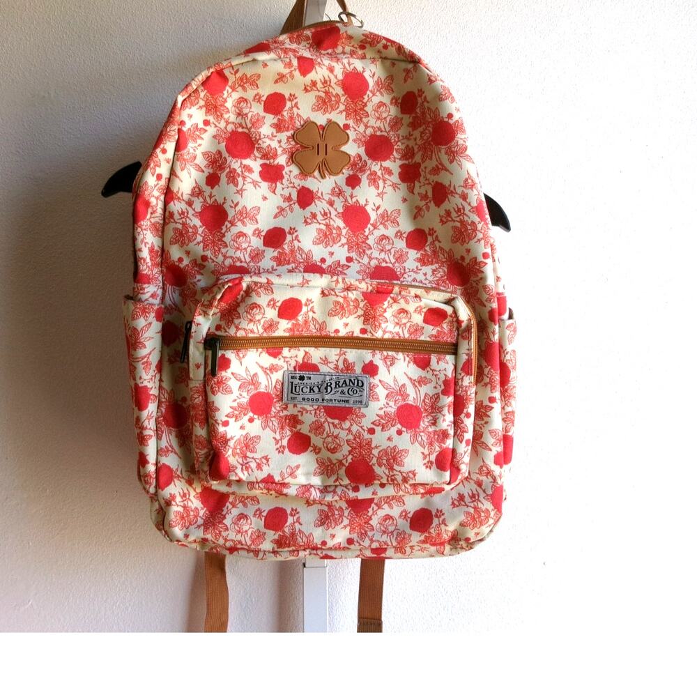 Lucky Brand Floral Backpack Cream Pink Canvas School Travel Bag